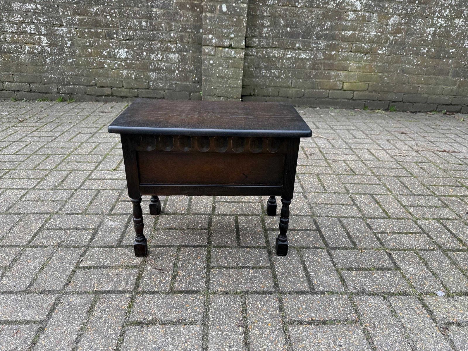 Vintage Early Mid 1900s Oak Veneer Storage Bench In Jacobean Revival Style photo buy