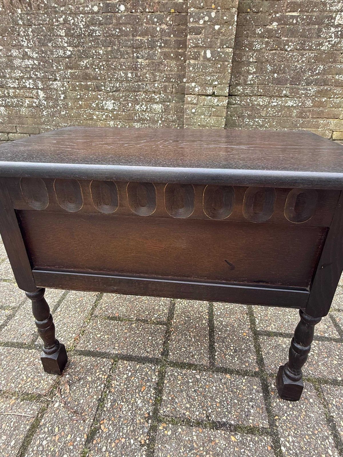 photo for sale Vintage Early Mid 1900s Oak Veneer Storage Bench In Jacobean Revival Style