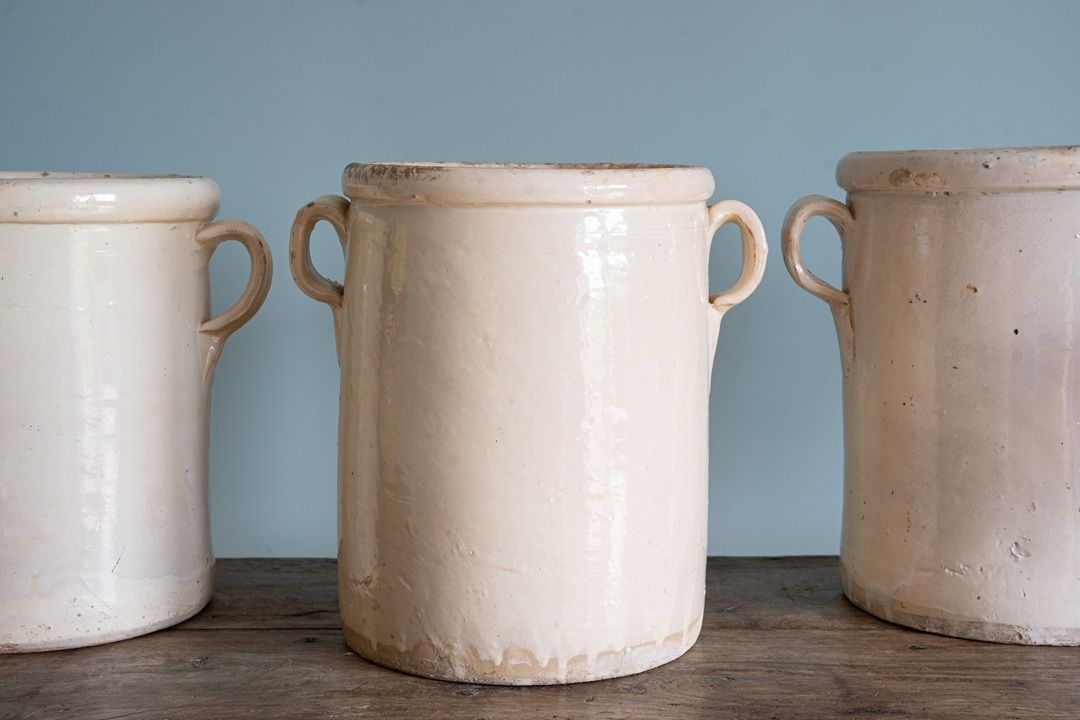 Trio 19th Century Large Italian Cream Glazed Pots photo Home Decor
