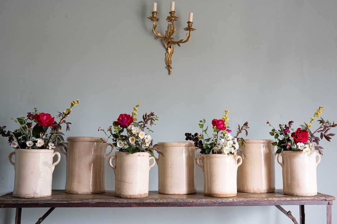 Trio 19th Century Large Italian Cream Glazed Pots photo vinterior