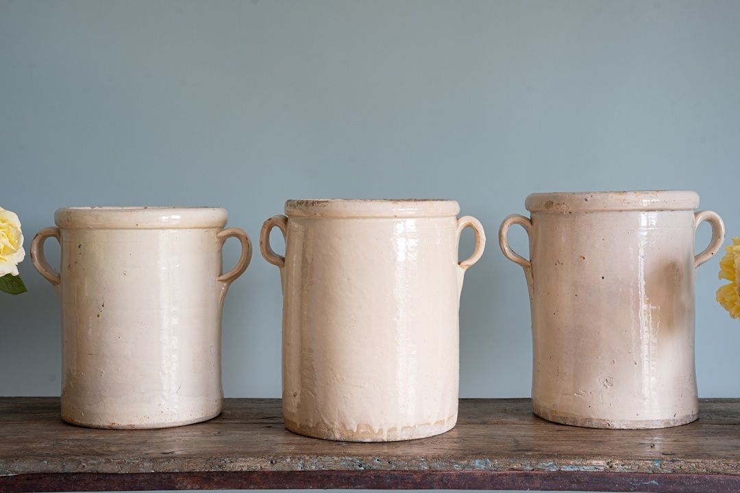 photo for sale Trio 19th Century Large Italian Cream Glazed Pots