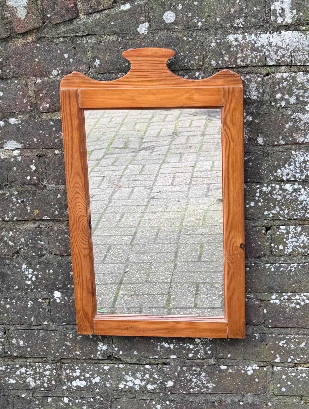 Vintage 1980s Rustic Pine Wall Mirror With Decorative Pediment photo furniture