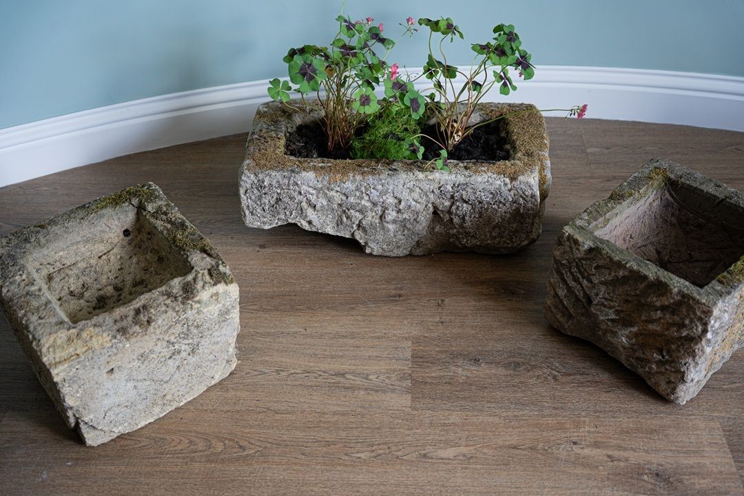 Set Of Antique Stone Garden Planters photo for sale