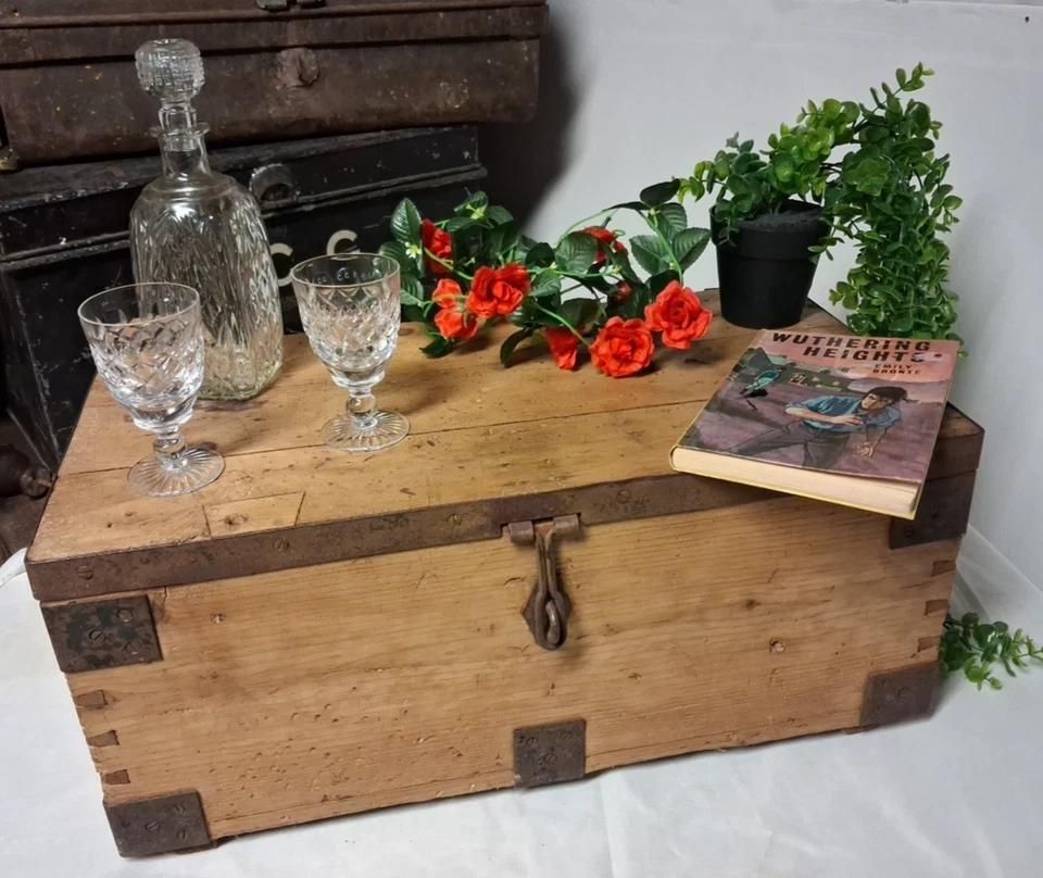 Vintage Wooden Metal Bound Chest Marked 1945 Possibly Amo Carrier
