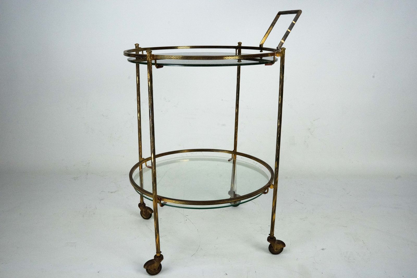 Round Mid Century Brass And Marble Effect Glass Bar Cart. Italy 1950s photo Furniture
