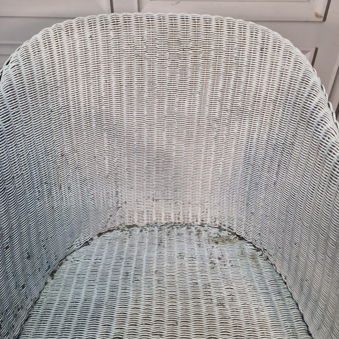 Vintage Wicker Tub Chair Lounge Armchair Loom Style Painted Conservatory Retro photo buy