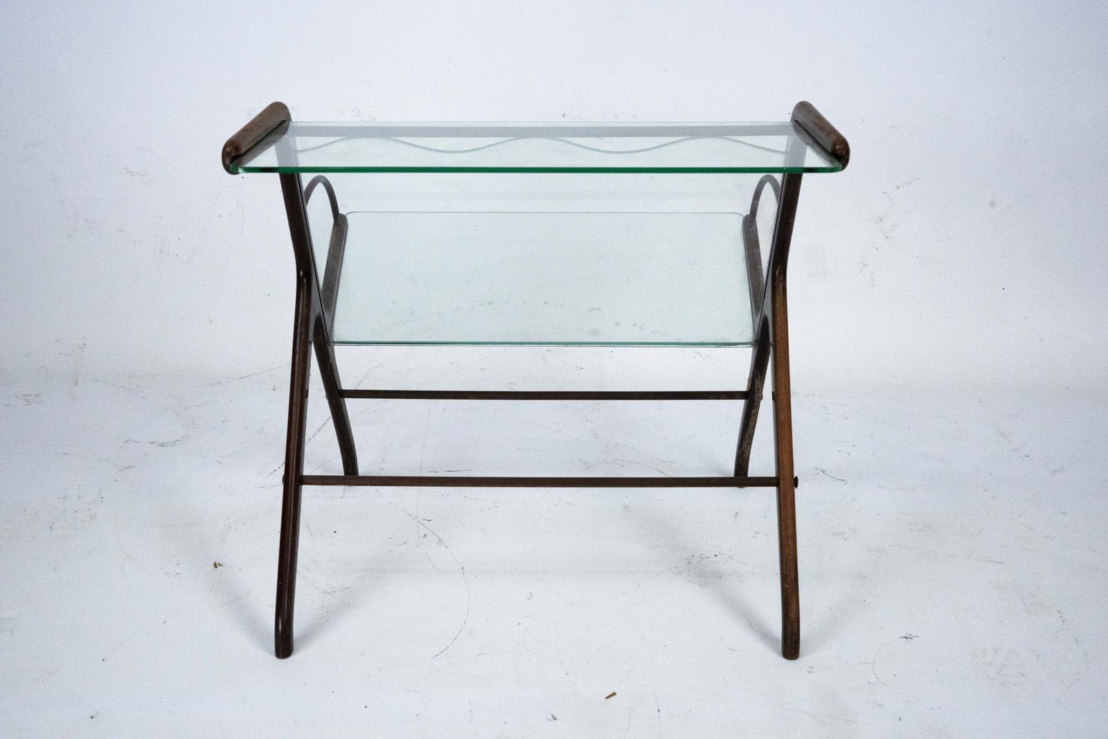 photo furniture Ico Parisi Magazine Rack In Wood, Brass And Glass. Italy, 1950s