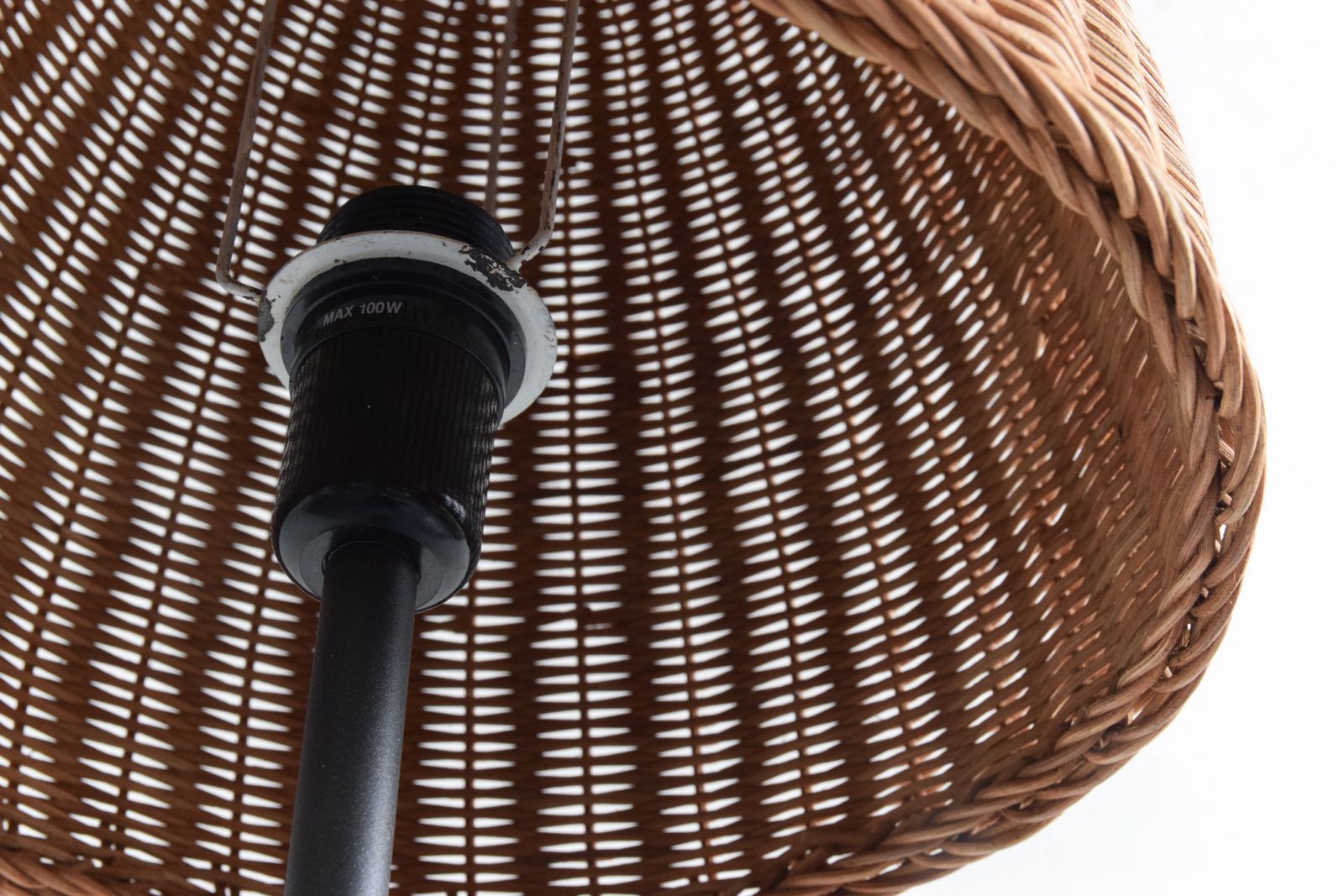 Vintage Ikea 'Trubadur' Metal Black Floor Lamp With 'Bäk' Rattan Lampshade photo for sale