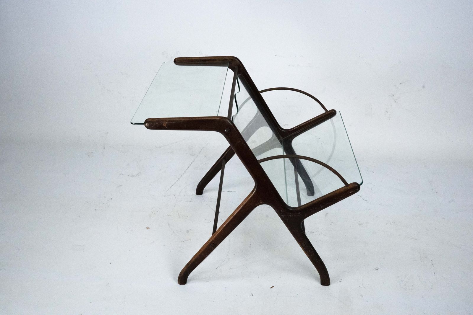 Furniture Ico Parisi Magazine Rack In Wood, Brass And Glass. Italy, 1950s photo