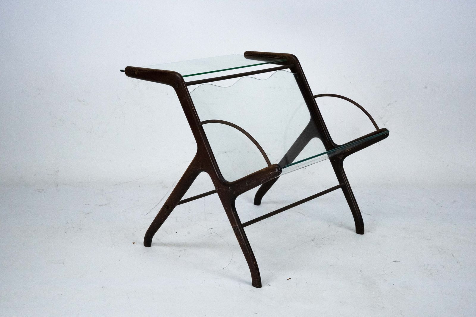 Ico Parisi Magazine Rack In Wood, Brass And Glass. Italy, 1950s