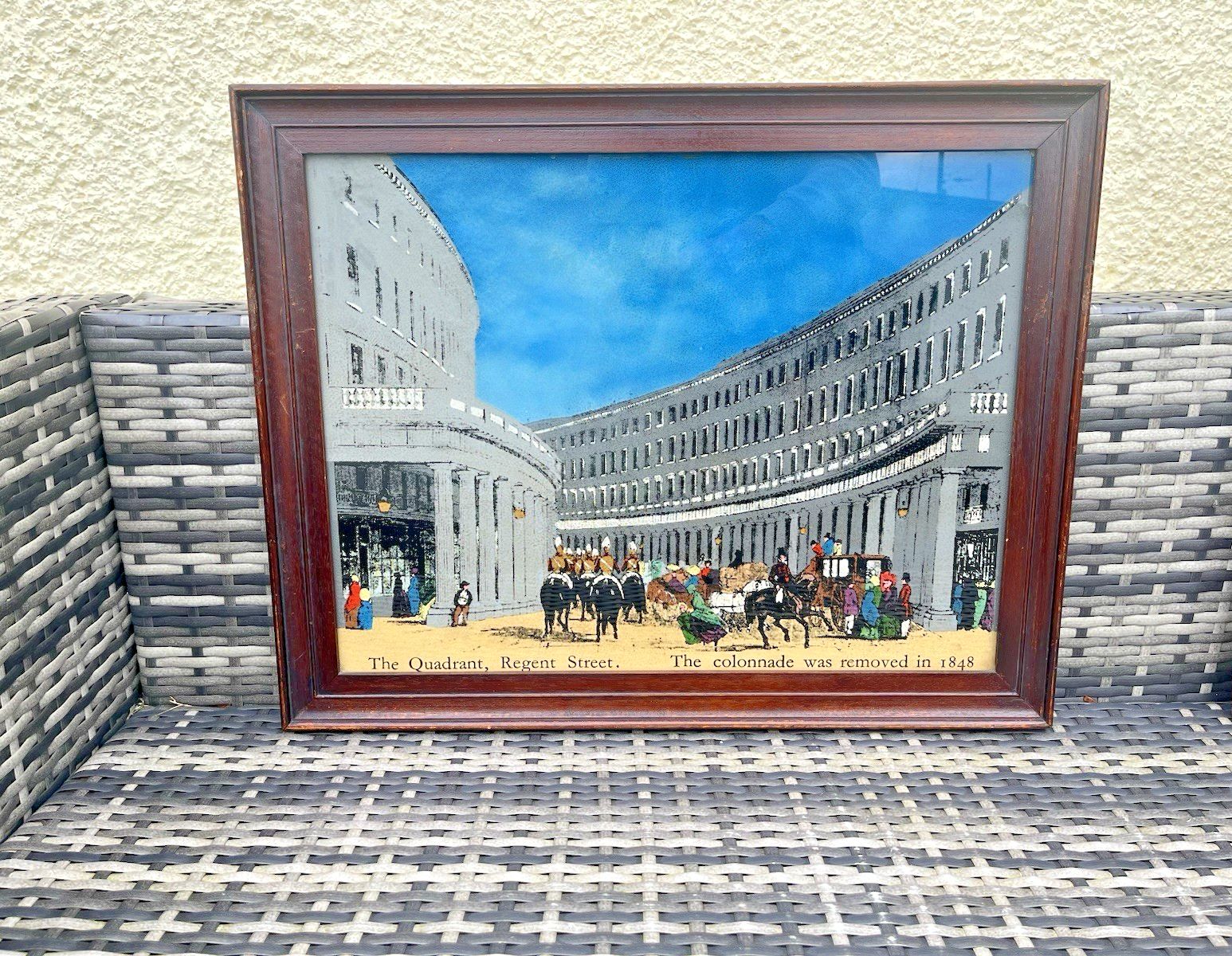 Large Framed Antique The Quadrant Regent Street London Print Guards Horse & Cart photo furniture