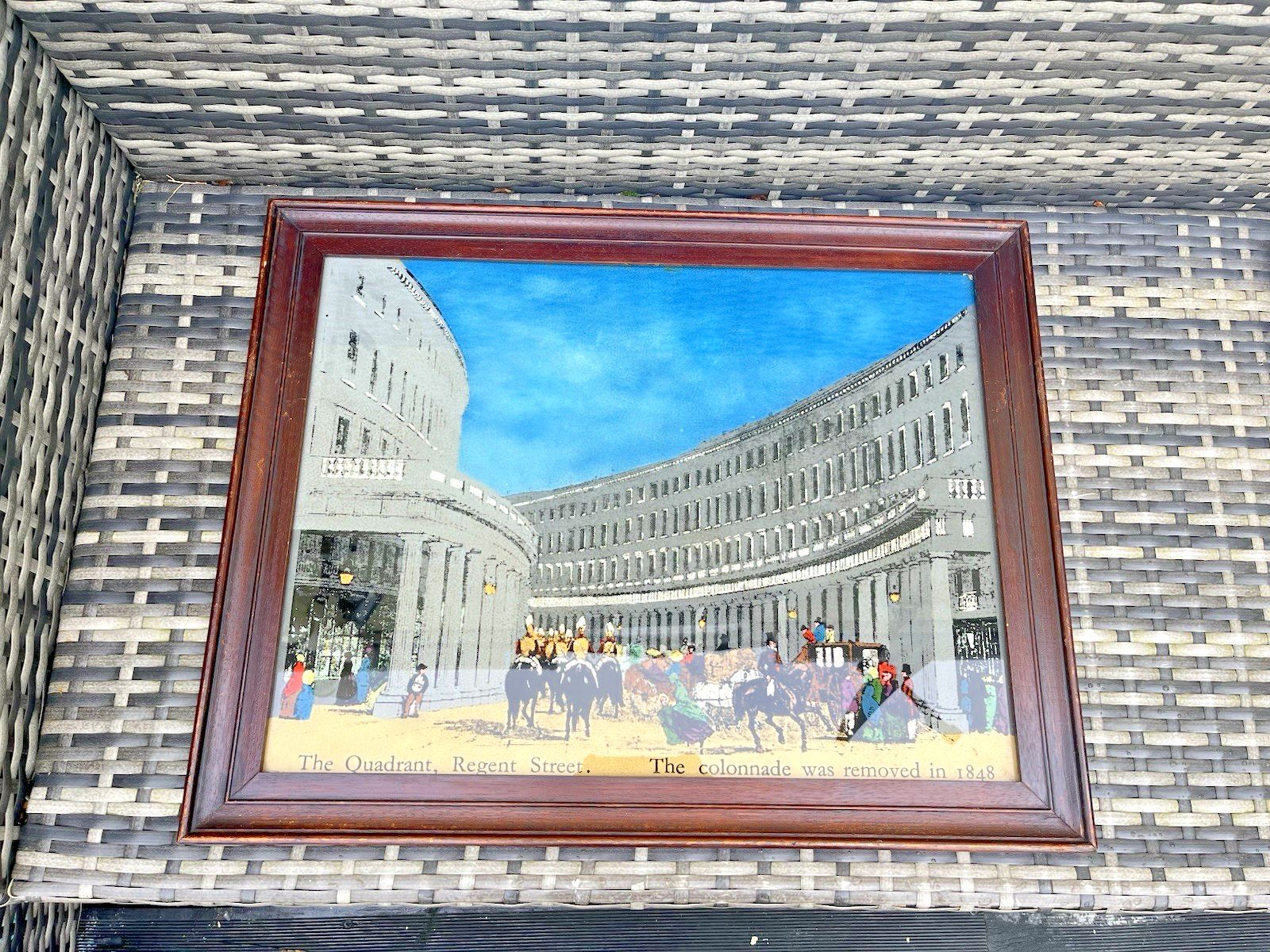 photo for sale Large Framed Antique The Quadrant Regent Street London Print Guards Horse & Cart