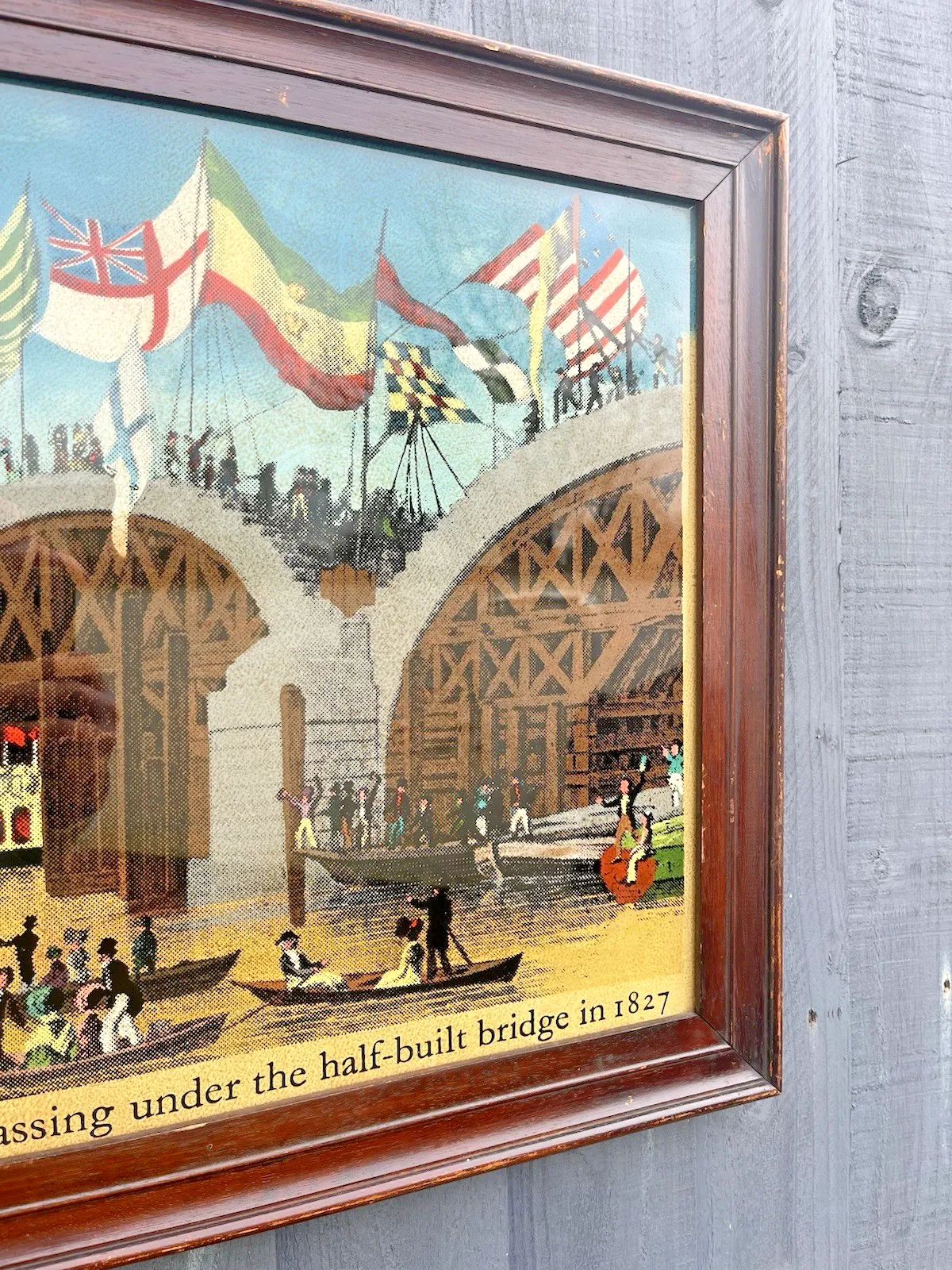 Large Framed Antique Lord Mayors Show Old New London Bridge Print Flags Thames photo vintage