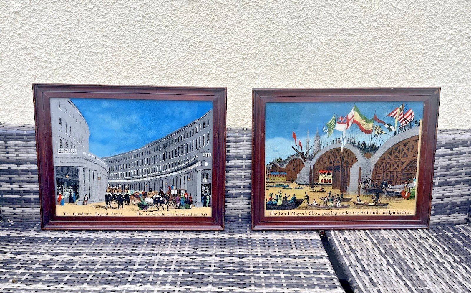 225.0 Large Framed Antique Lord Mayors Show Old New London Bridge Print Flags Thames photo