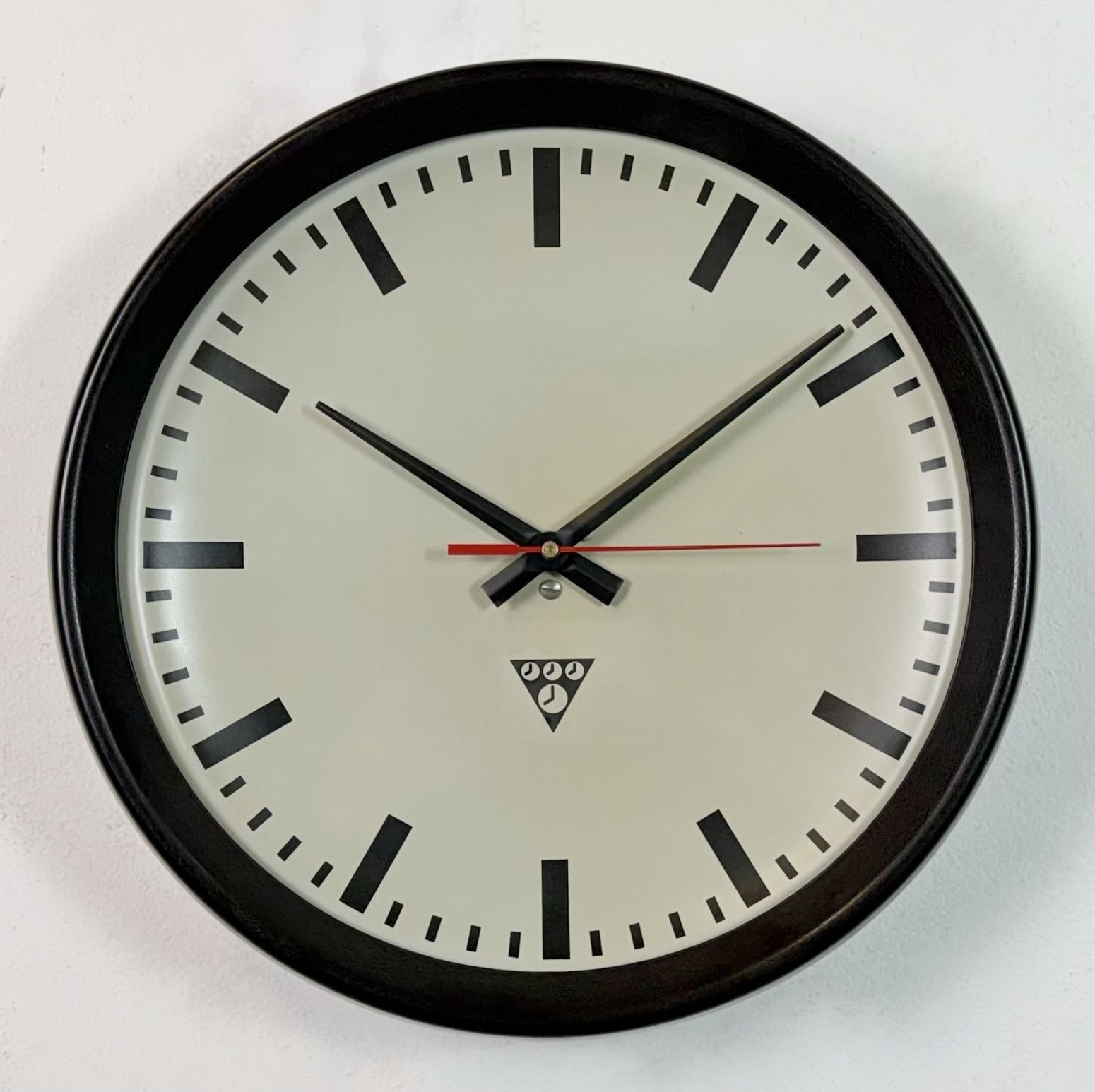 Industrial Brown Bakelite Factory Wall Clock From Pragotron, 1960s photo for sale