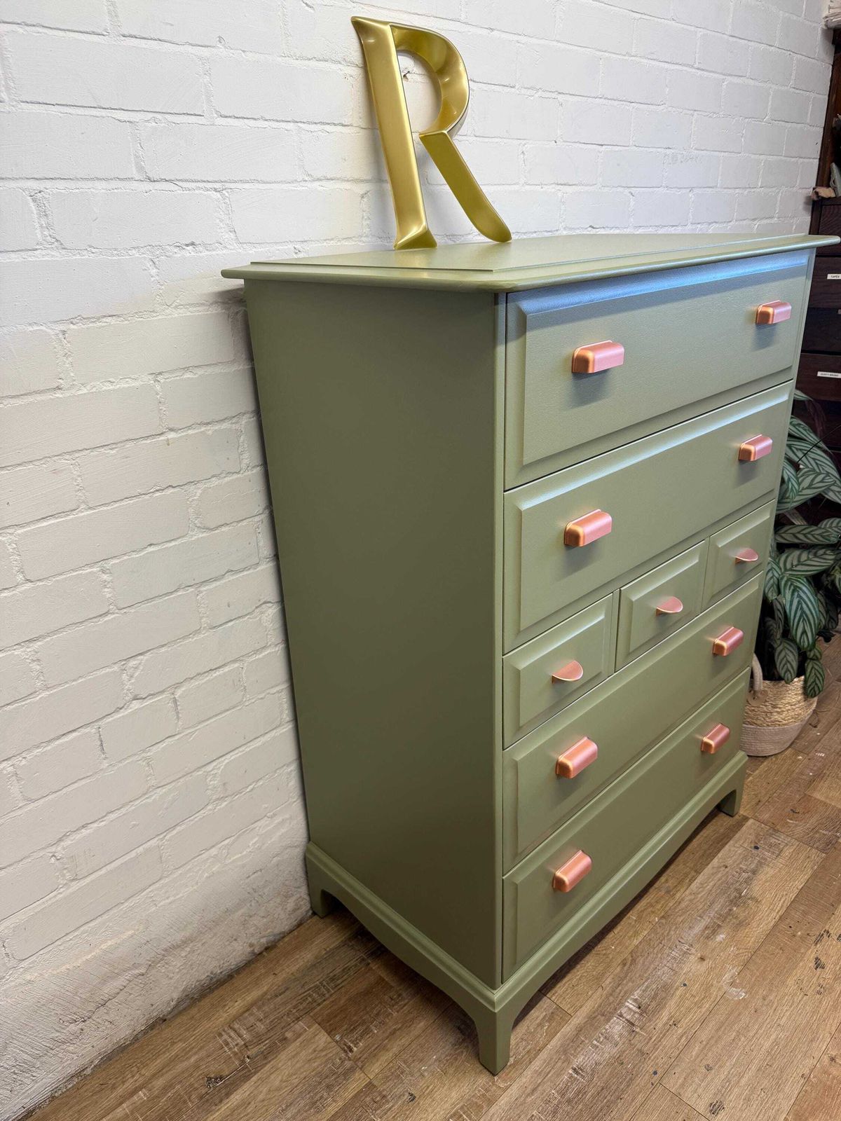 Stag Minstrel 7 Drawer Tallboy Painted To Order In Farrow & Ball Olive photo 685.0