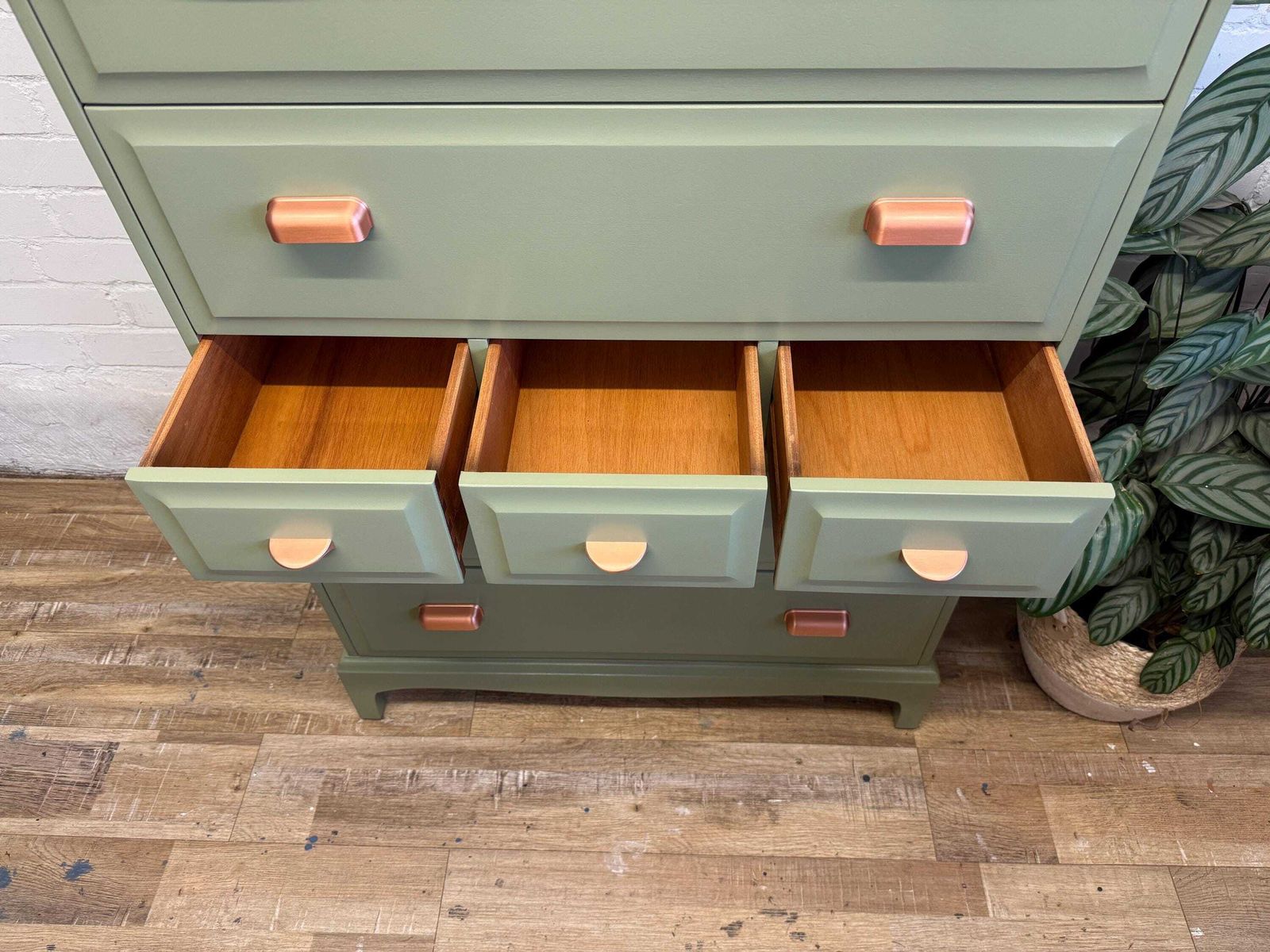 photo for sale Stag Minstrel 7 Drawer Tallboy Painted To Order In Farrow & Ball Olive