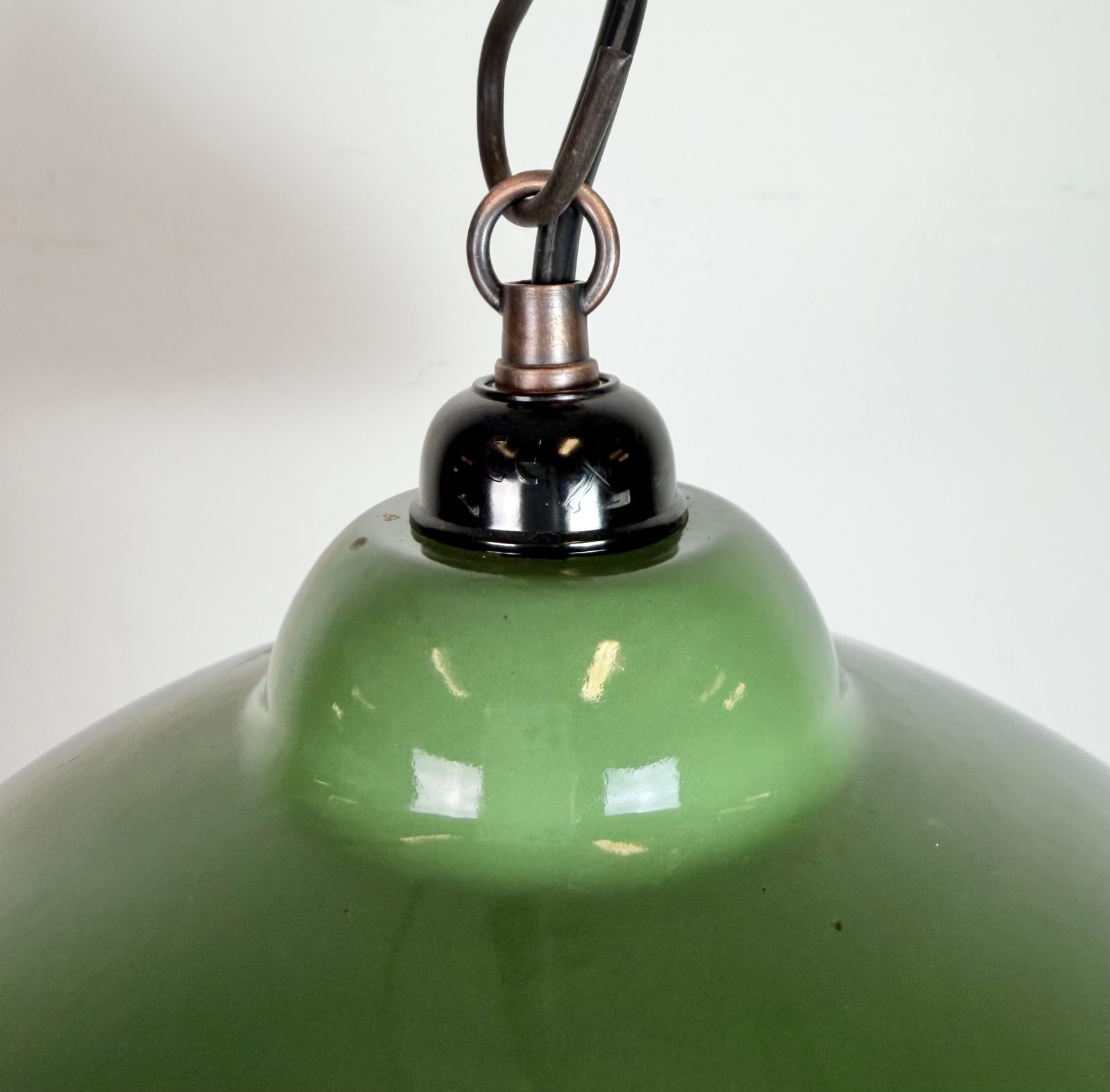 Industrial Green Enamel Factory Pendant Lamp, 1960s, 2x photo Lighting