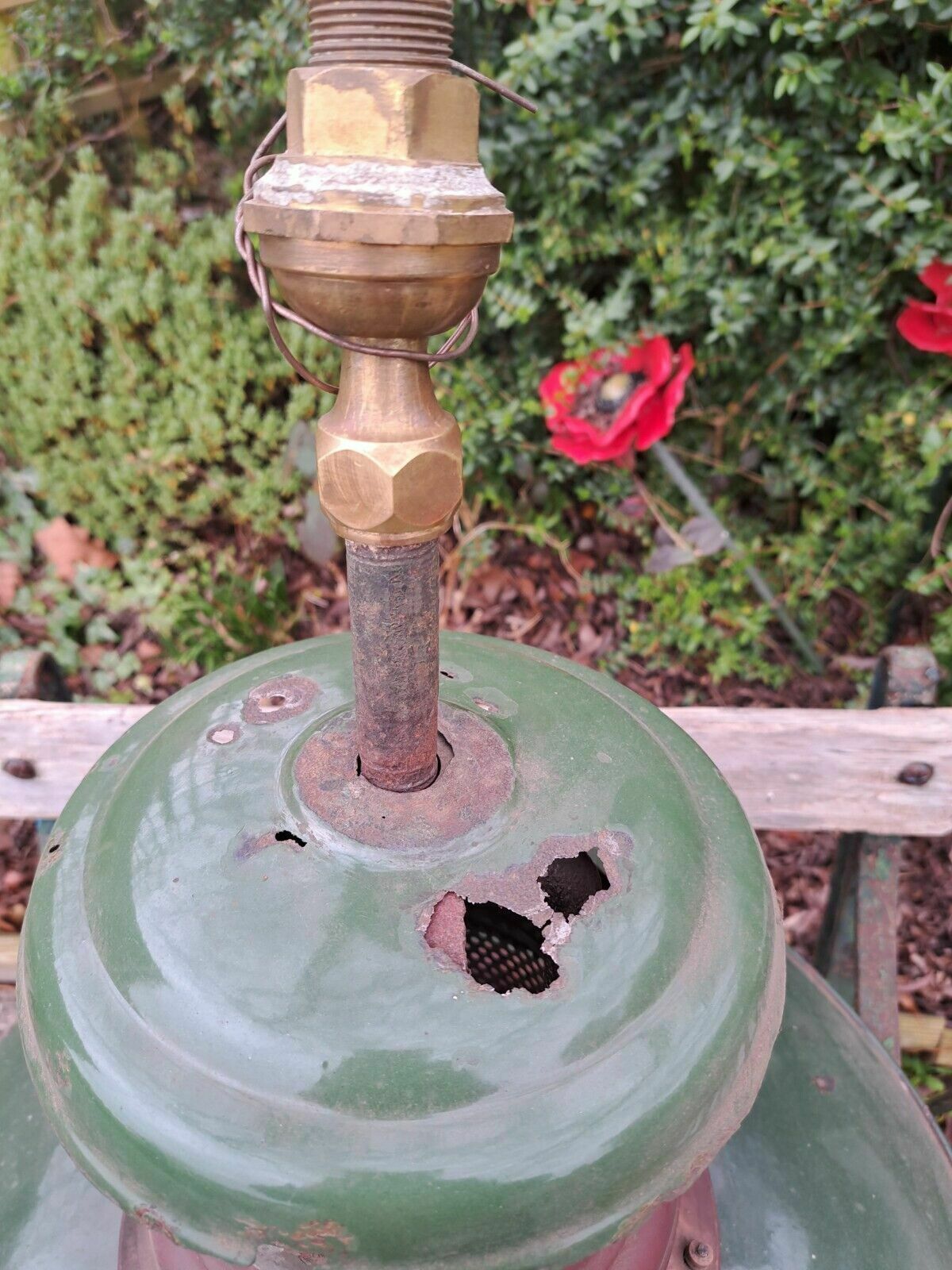 Rare Large Antique Enamelled Green Shade Hanging Gas Light   Repairs   Display Or Resoration photo for sale