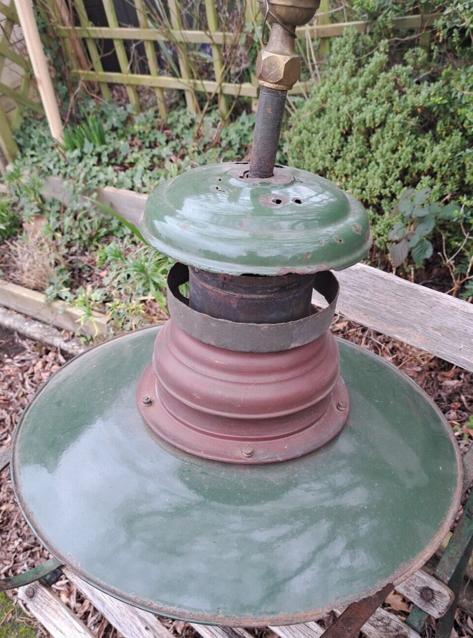 Rare Large Antique Enamelled Green Shade Hanging Gas Light   Repairs   Display Or Resoration photo 150.0