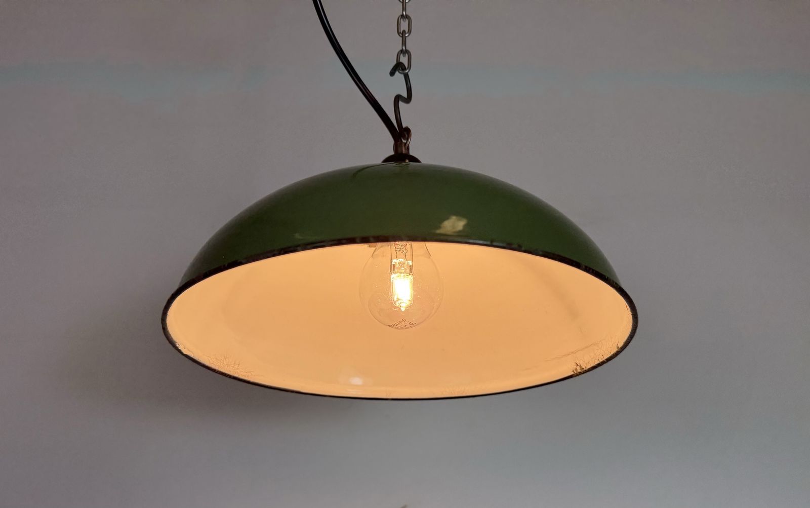Industrial Green Enamel Factory Pendant Lamp, 1960s, 2x photo vintage