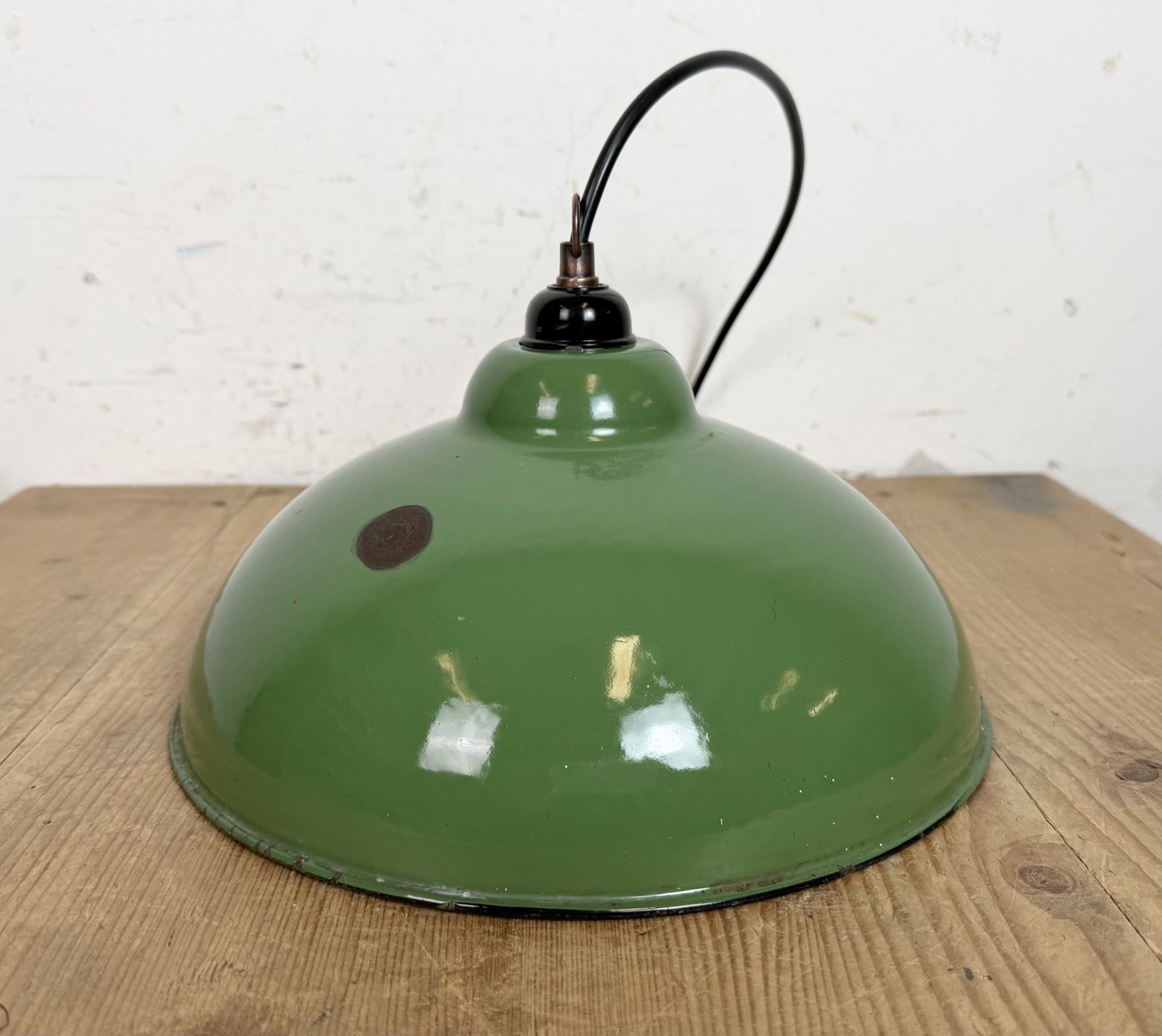 photo for sale Industrial Green Enamel Factory Pendant Lamp, 1960s, 2x