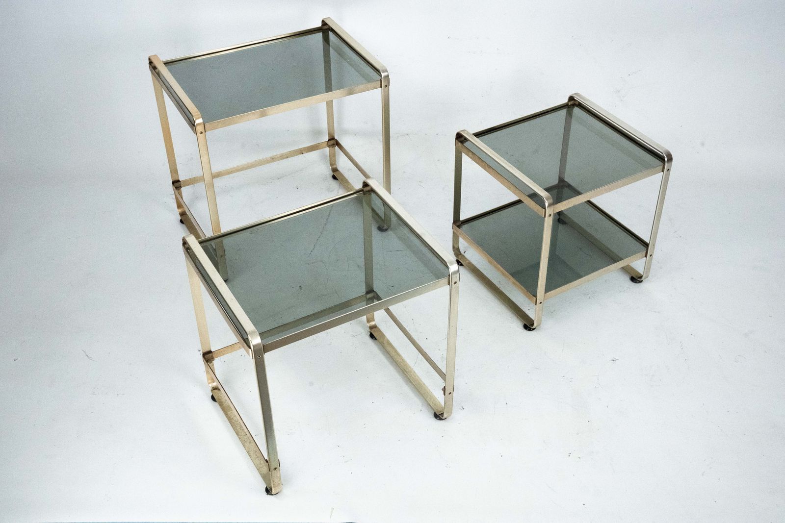 Set Of Three Nesting Side Tables In Gilded Aluminum And Glass – Italy, 1970s photo furniture