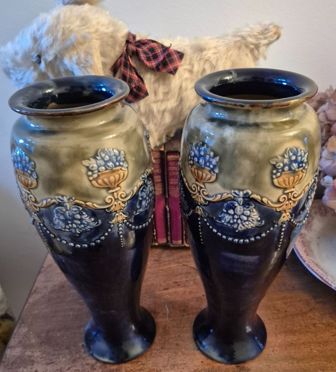 photo furniture Victorian Pair Of  Royal Doulton Vases By Annie Partridge 30cm Pattern 6698
