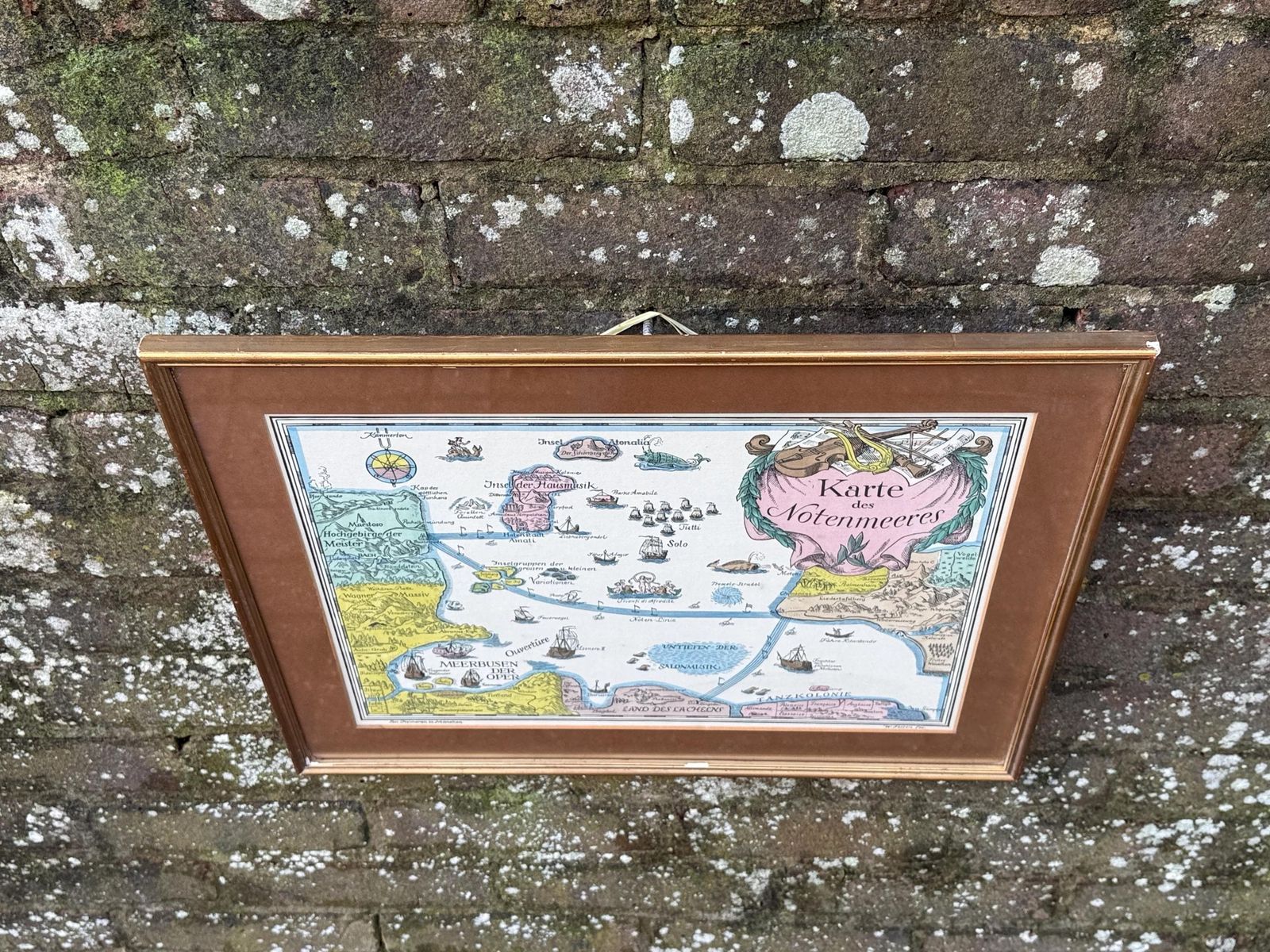 Art Unusual Vintage Music Map   German Karte Des Notenmeeres Musical Map Framed Print photo