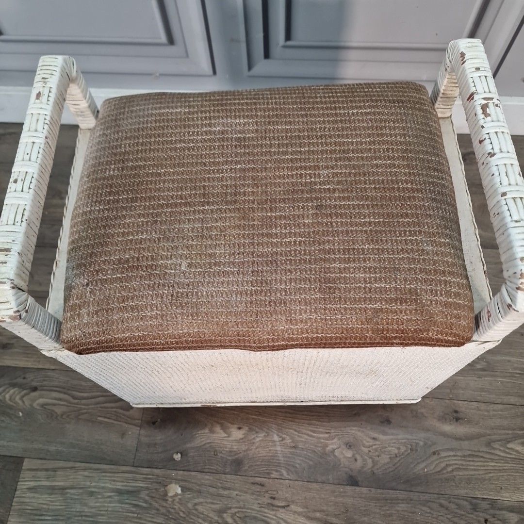 Vintage Laundry Basket Storage Seat Lloyd Loom Style Painted Retro Stool Mcm photo Furniture