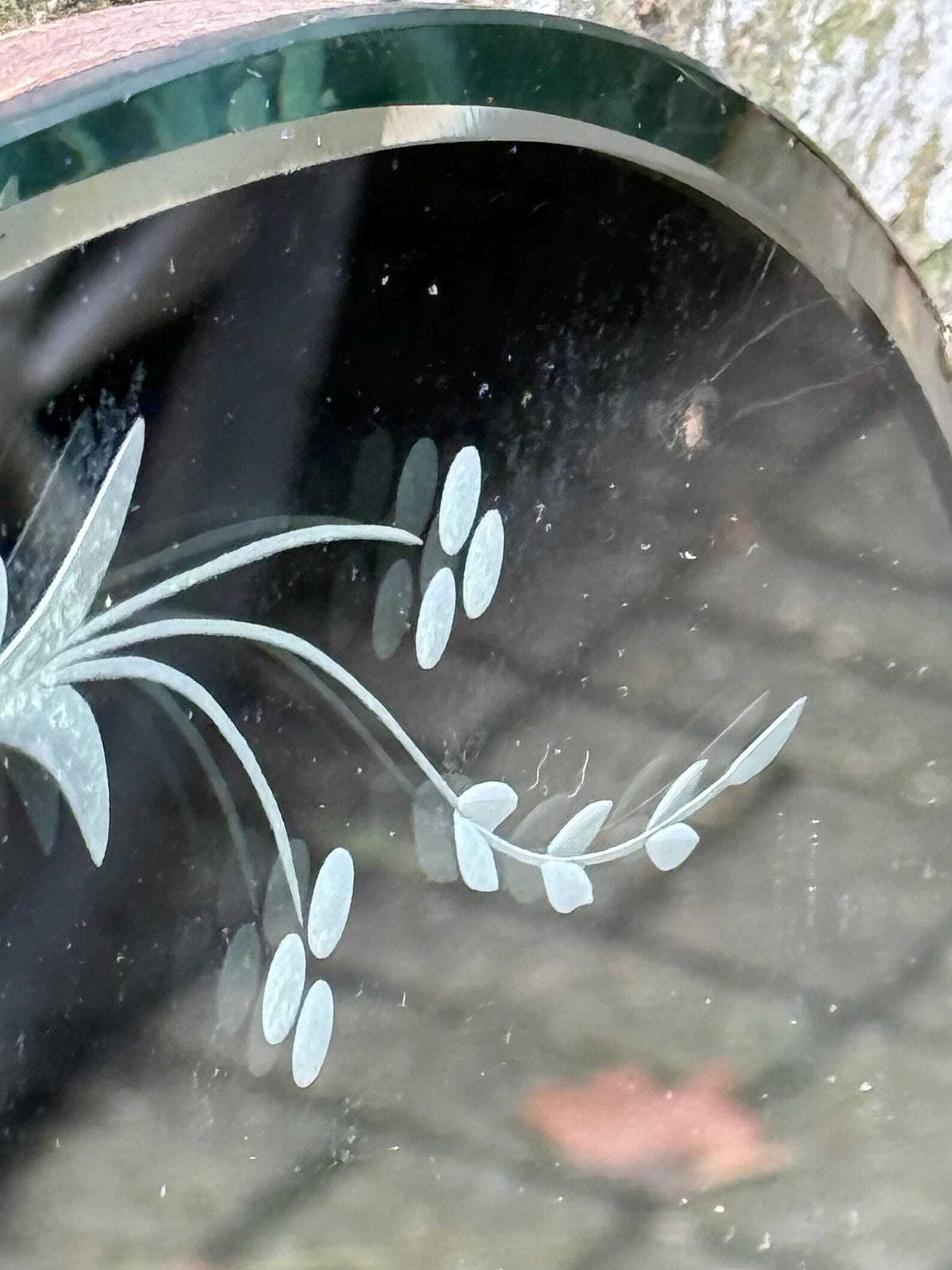Vintage Art Deco Oval Etched Floral Wall Mirror 1930s photo vintage