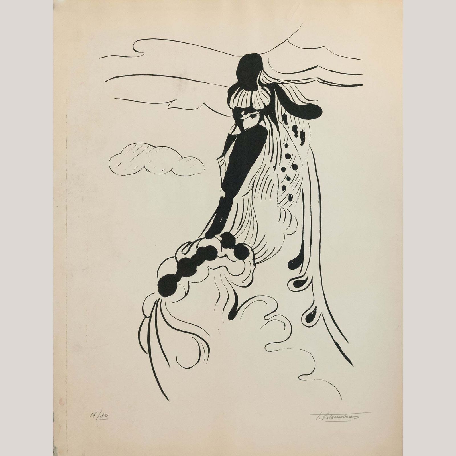 Aubrey Beardsley–Inspired Stylistic Limited Edition Silkscreen By Teresa Vilarrubias