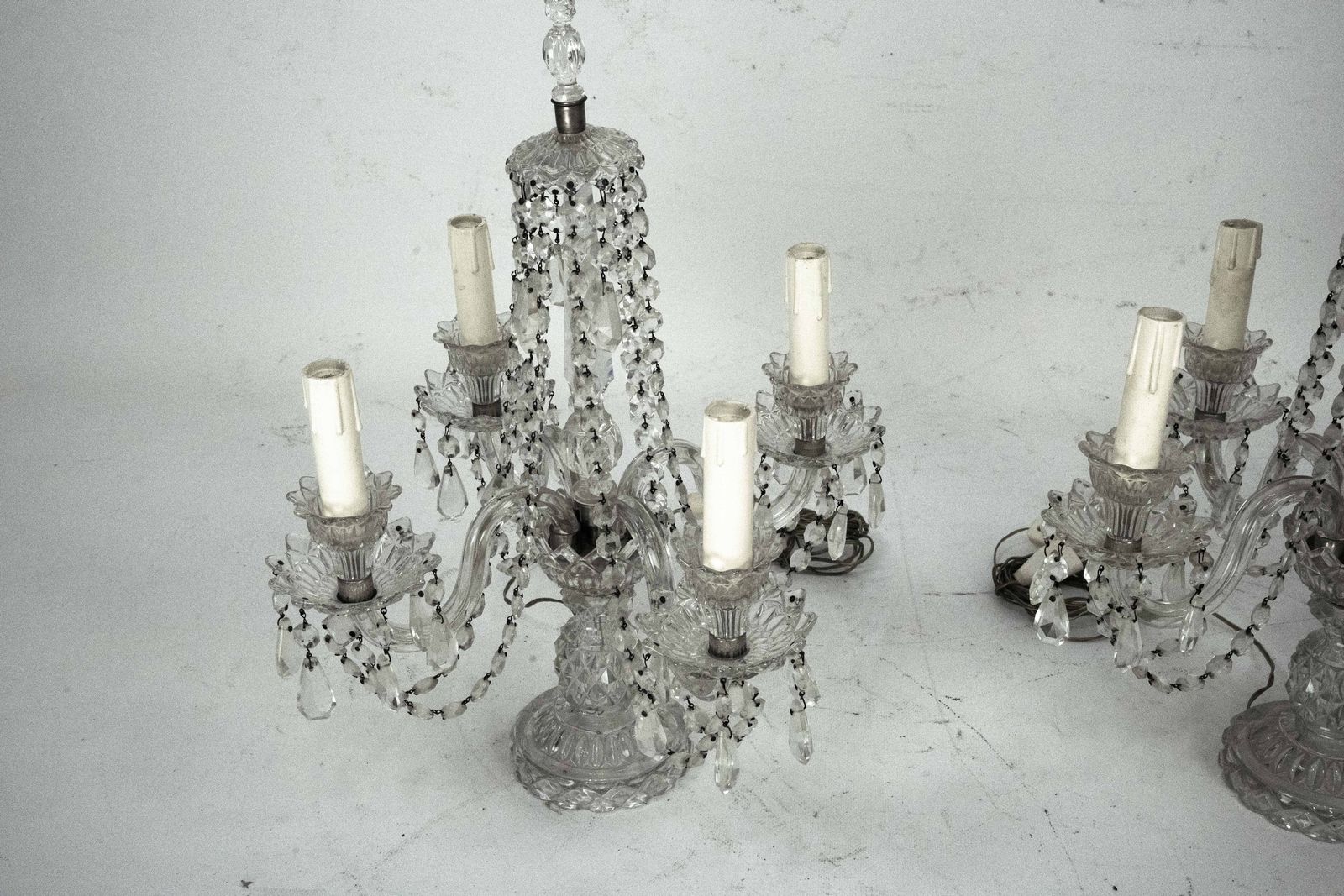 Maria Theresa Crystal Candelabra Table Lamps. Set Of Two. Italy 1940s photo for sale