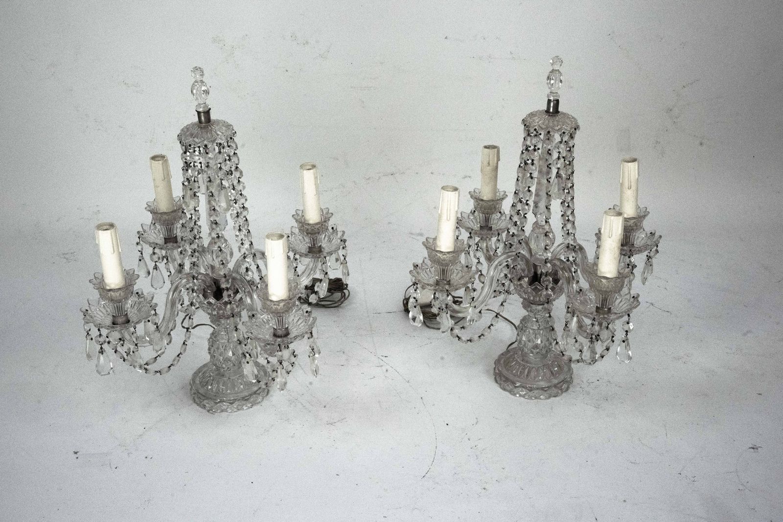 photo for sale Maria Theresa Crystal Candelabra Table Lamps. Set Of Two. Italy 1940s