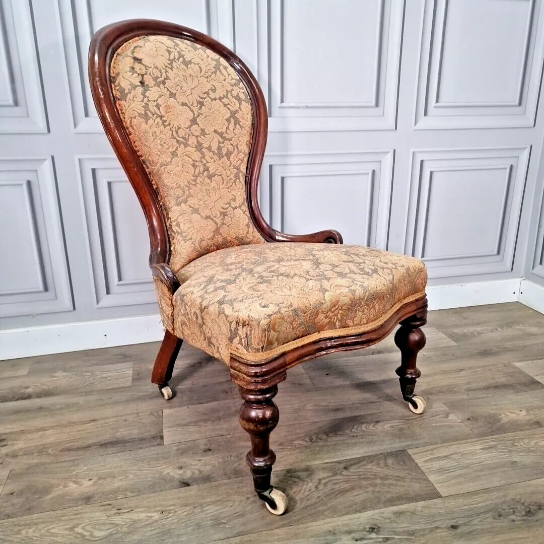 Antique Victorian Lounge Chair Spoon Back Fireside Carved Nursing Seat Wooden