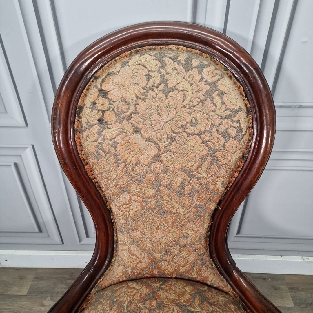 Antique Victorian Lounge Chair Spoon Back Fireside Carved Nursing Seat Wooden photo 220.0