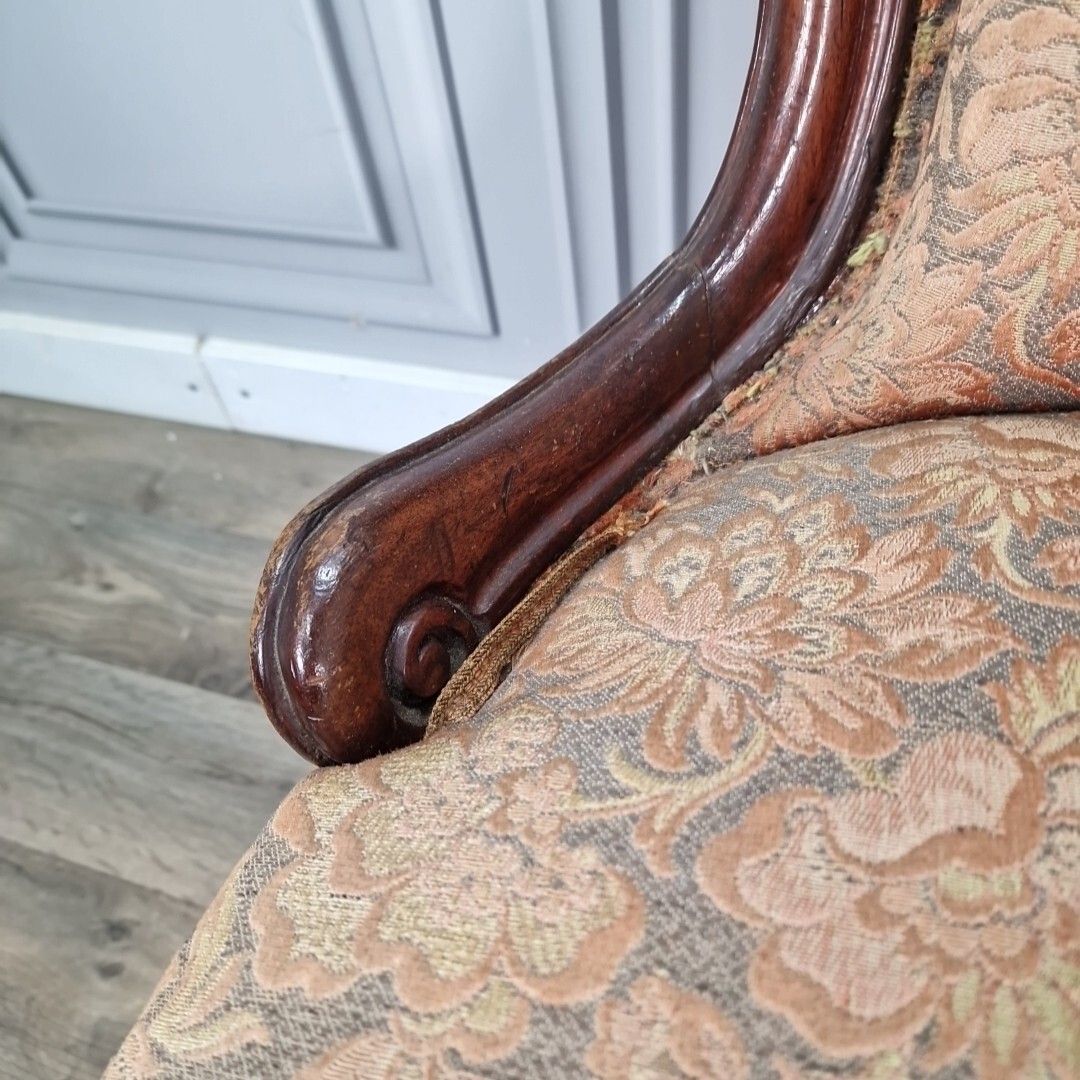 Antique Victorian Lounge Chair Spoon Back Fireside Carved Nursing Seat Wooden photo buy