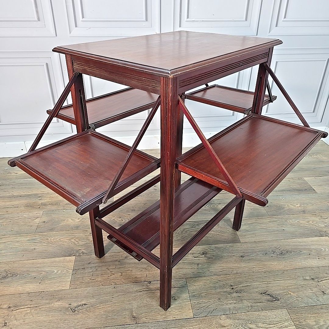 Antique Edwardian Mahogany Tea Table – Fold Out Butler Trays Campaign Style