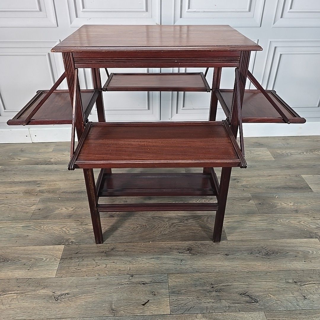 Antique Edwardian Mahogany Tea Table – Fold Out Butler Trays Campaign Style photo for sale