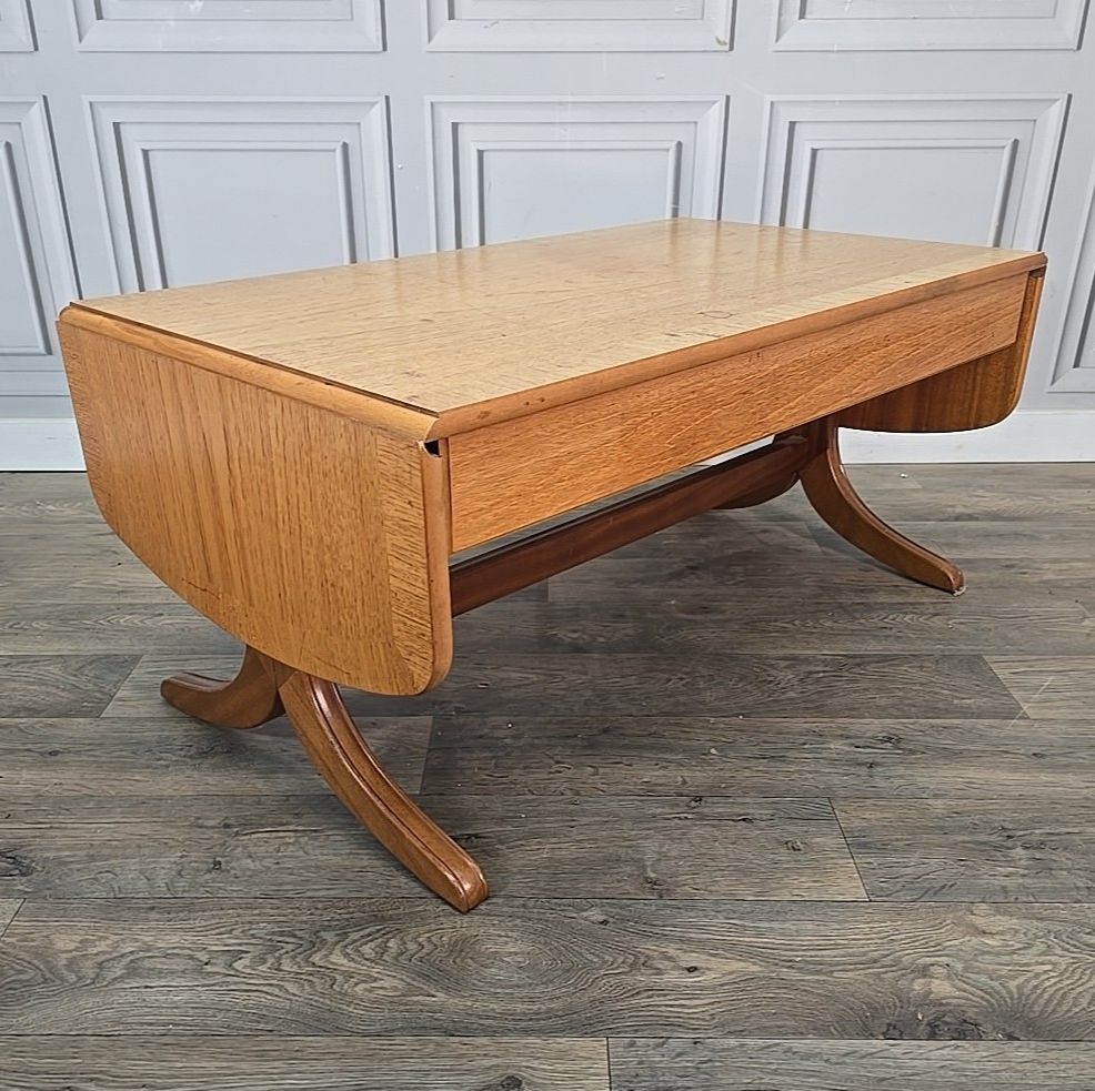 Vintage Nathan Coffee Table – Drop Leaf Extending Teak Veneer Retro Mid Century