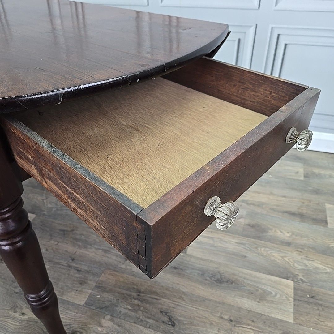 280.0 Antique Mahogany Pembroke Table – Georgian Victorian Drop Leaf Centre Drawers photo