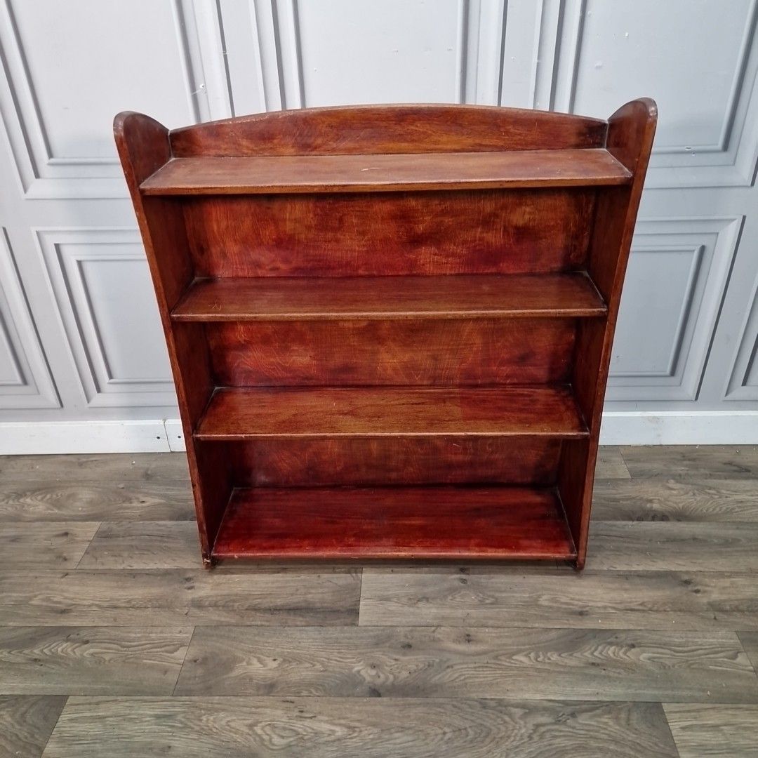 Vintage Wooden Open Bookcase – Arts & Crafts Style Retro Shelving Unit Shelf photo Furniture