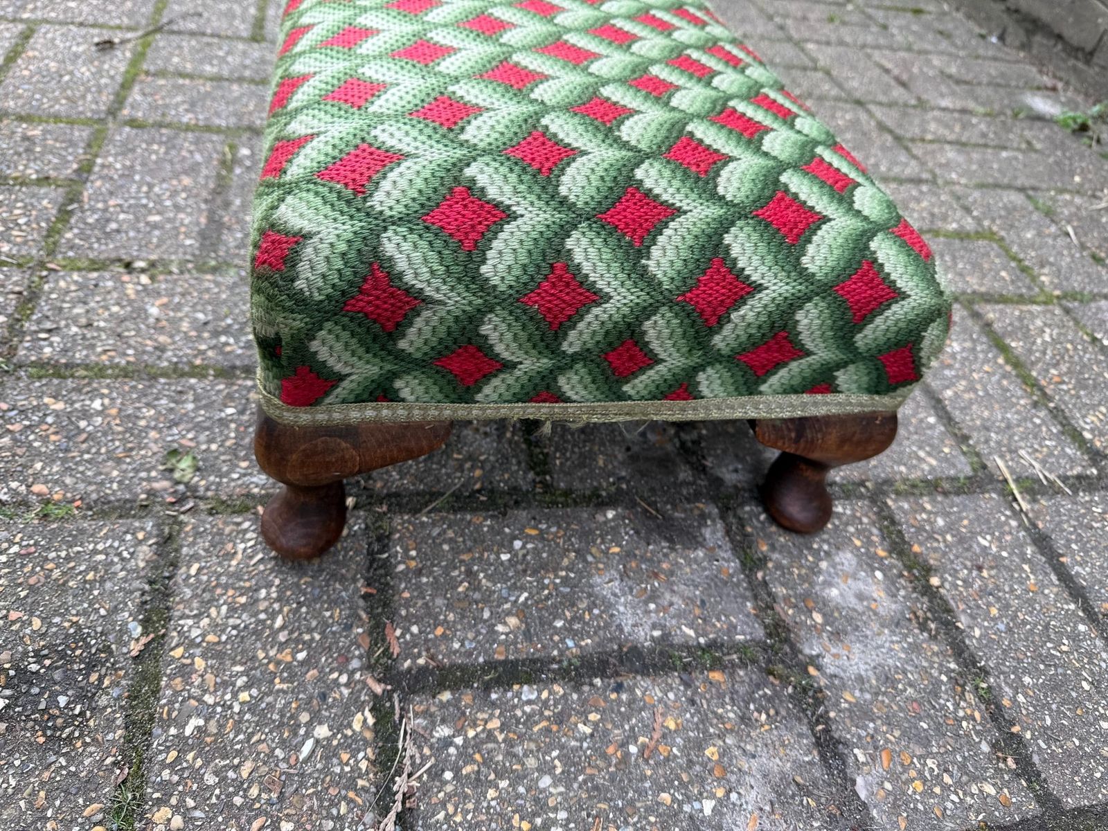 Striking And Bold Vintage Upholstered Footstool With Cabriole Legs And Tapestry Fabric photo vintage