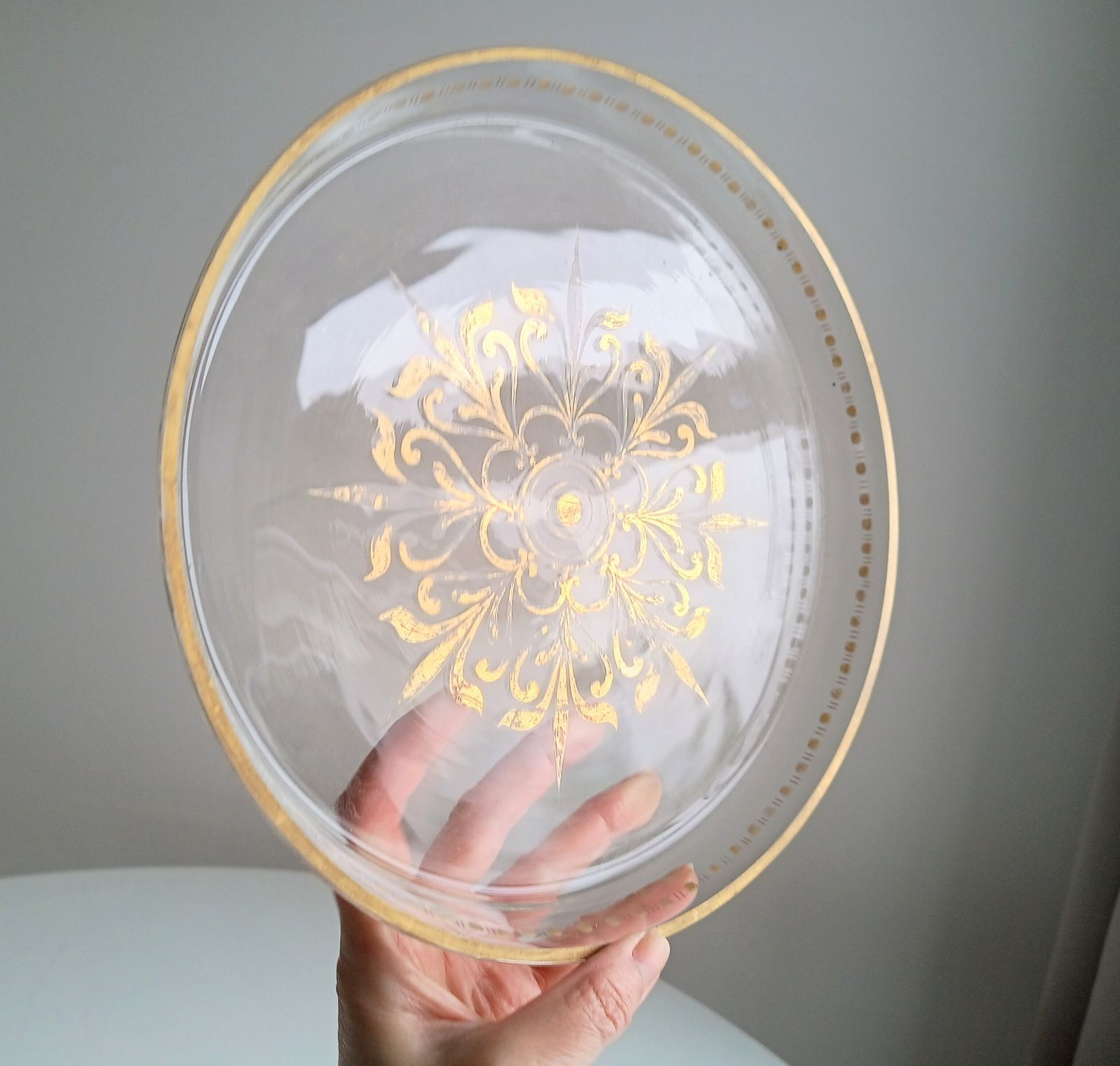 135.0 Antique French Crystal Drinks Tray & 2 Glasses: Engraved Garlands, Gilt Decor, Belle Epoque photo