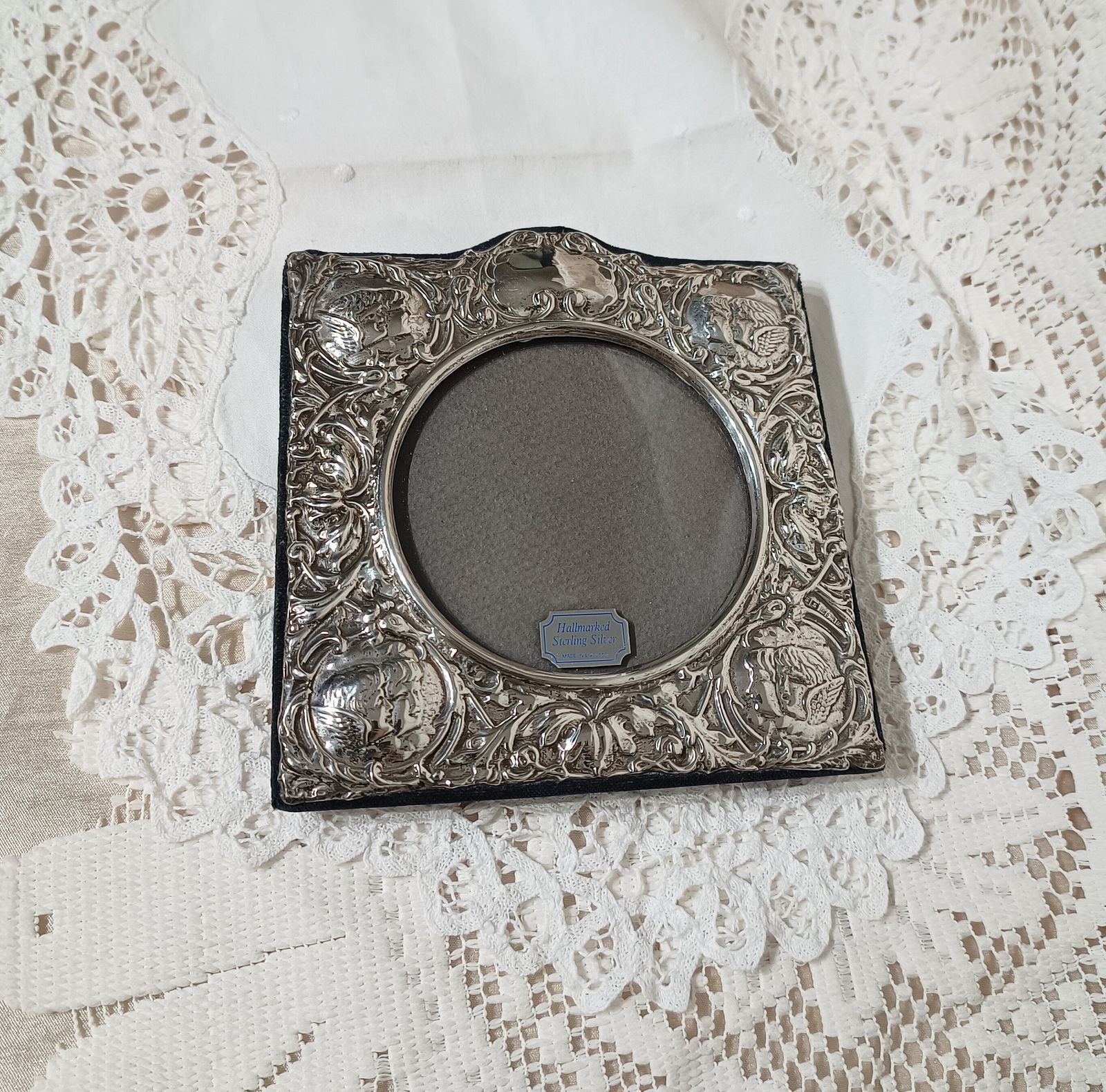 Sterling Silver Photo Frame Freestanding Embossed Cherub Angel Floral Decor. photo 120.0
