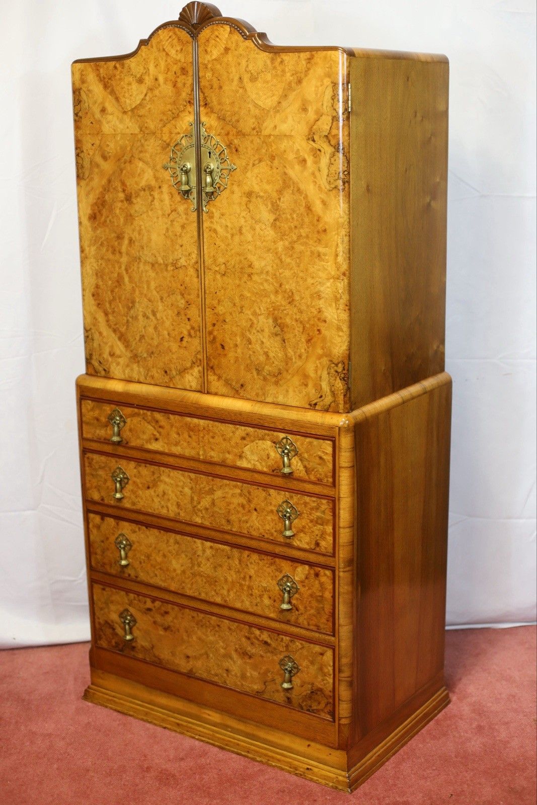 Beautiful Antique Art Deco Burr Walnut Chest Of Drawers photo for sale