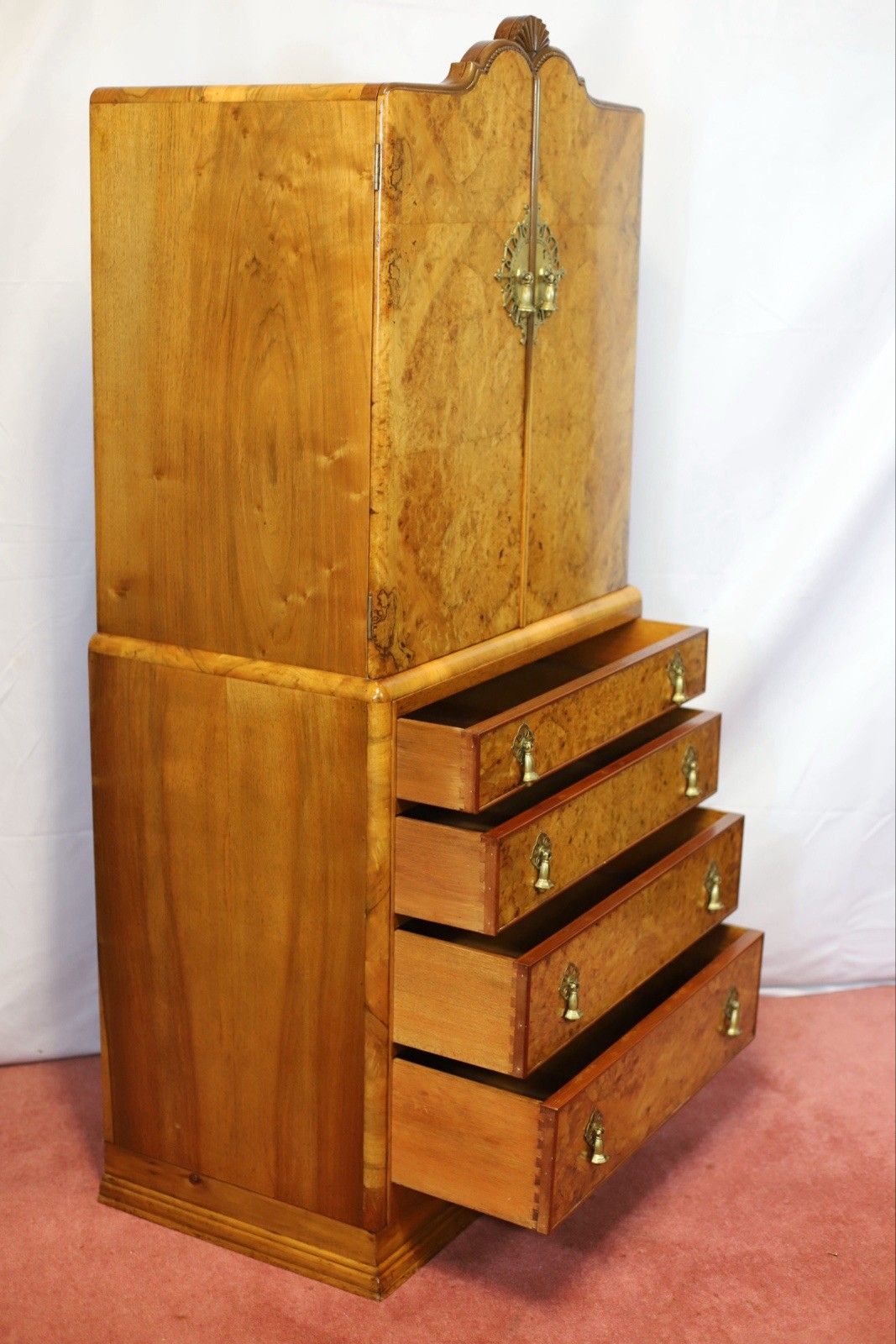 Beautiful Antique Art Deco Burr Walnut Chest Of Drawers photo buy