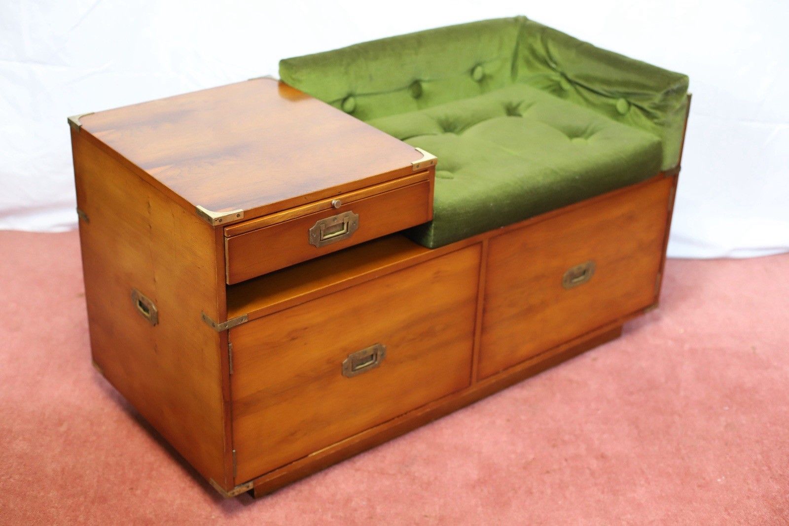 photo furniture Lovely Vintage Military Campaign Style Telephone Bench