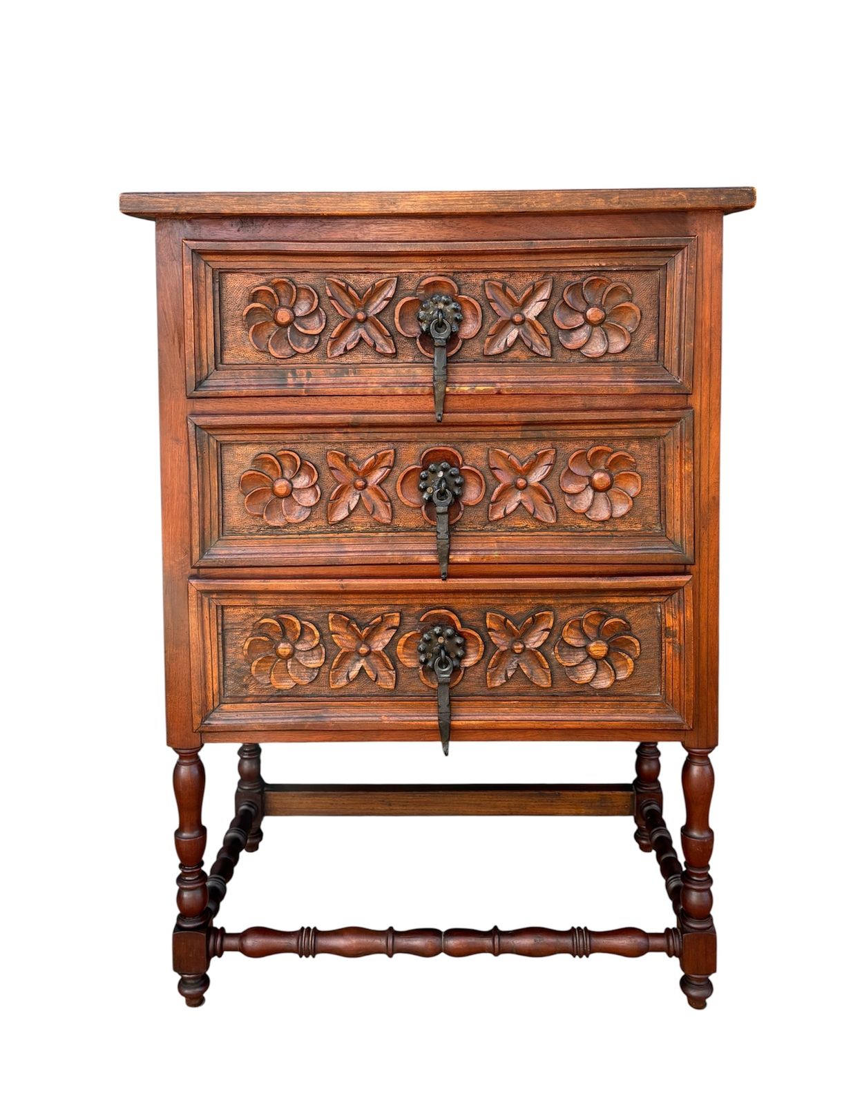 Spanish Renaissance Revival Oak Chest Of Drawers With Carved Floral Fronts, 1930