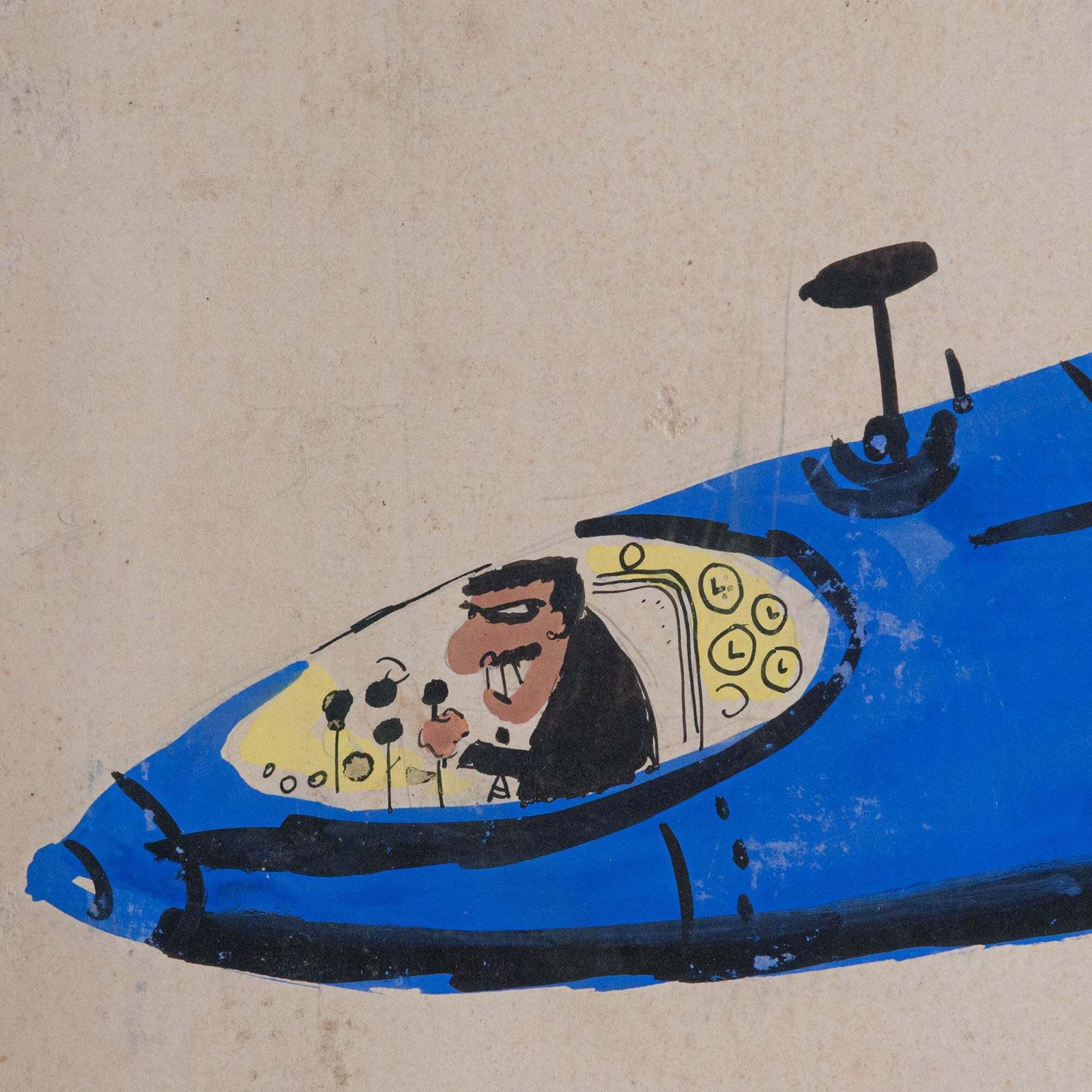 Mid Century Cartoon Jet Airplane Gouache Illustration, 1964 photo furniture